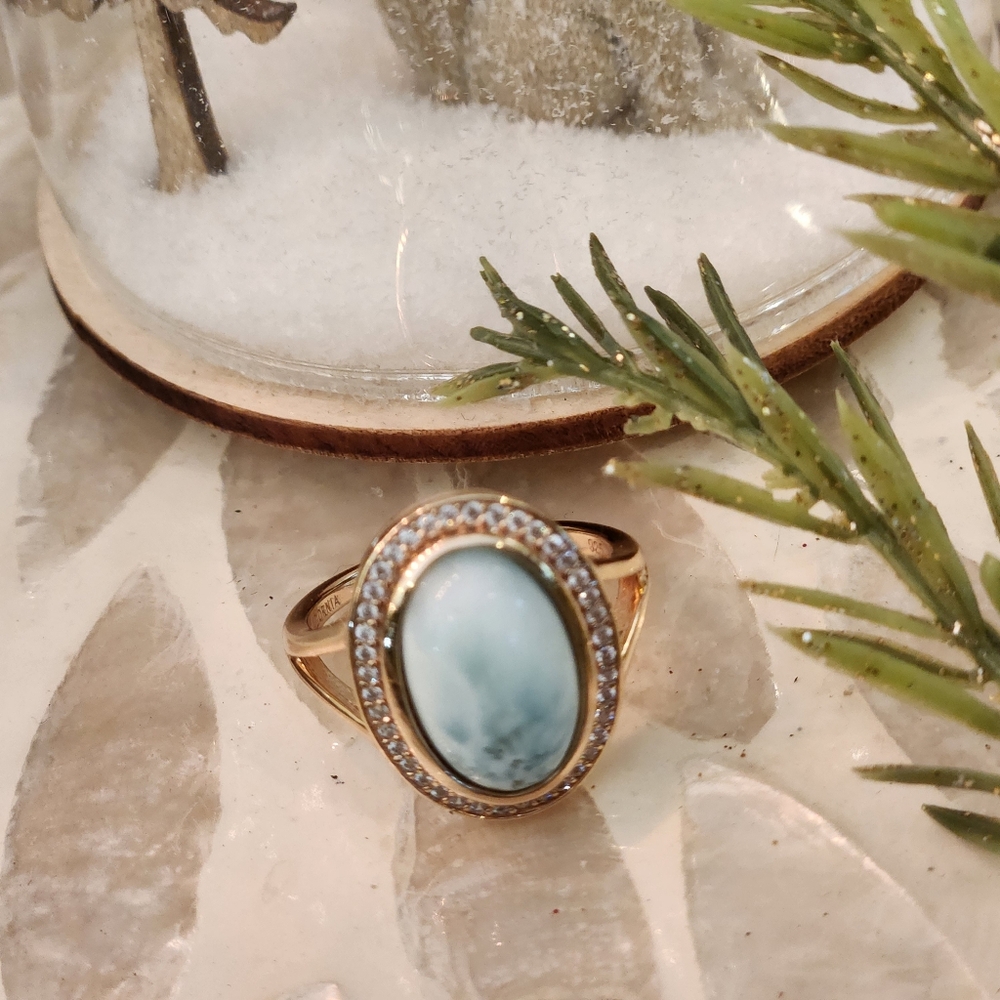 Elegant Blue Oval Stone .925 Plated Ring By Adornia - Picture 2 of 8